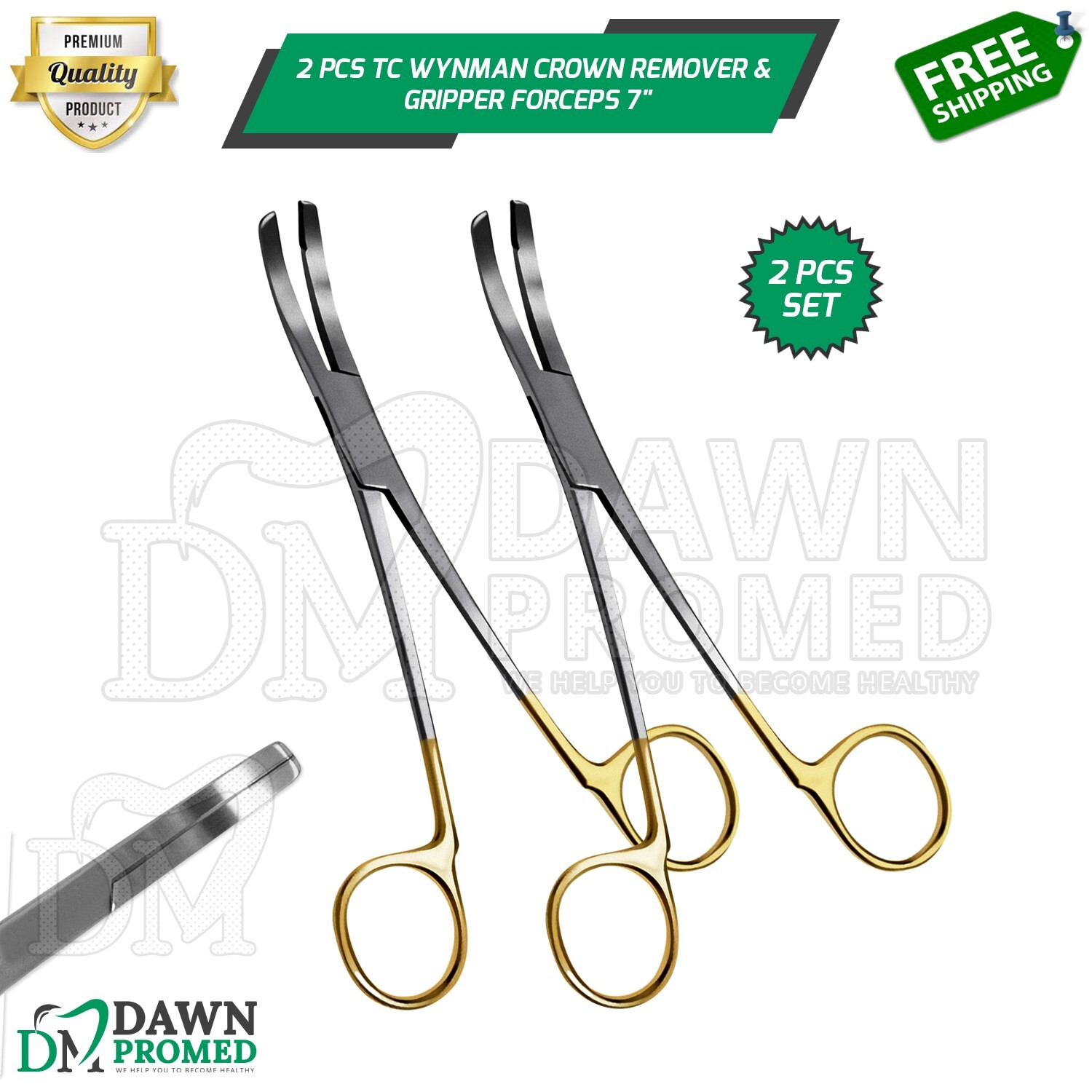 2 Pcs T/C Wynman Crown Remover & Gripper Forceps 7" Surgical Dental German Grade