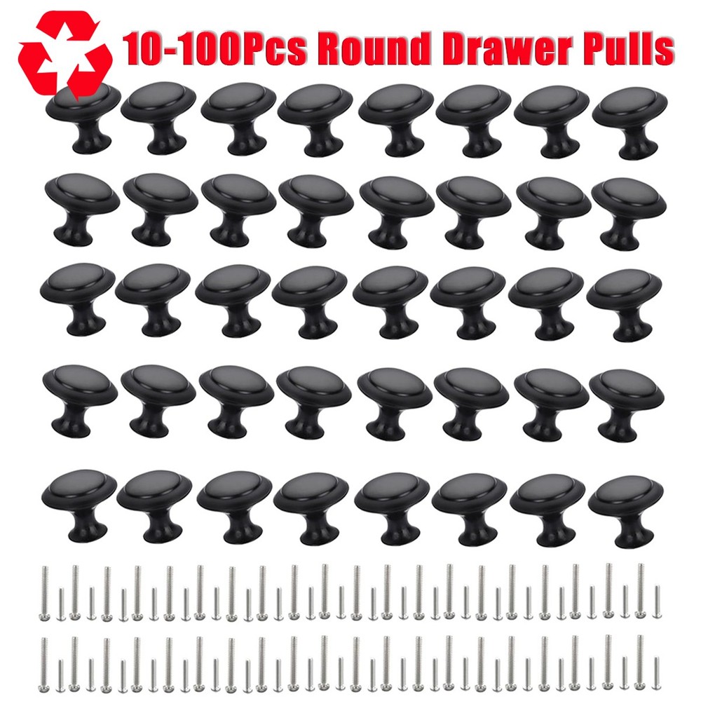 10-100 Pack Matte Black Kitchen Cabinet Knobs Round Drawer Pulls Stainless Steel