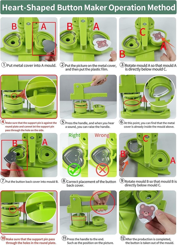 Button Maker Machine, Heart-Shaped 3rd Gen Installation-Free, Heart Shape DIY...