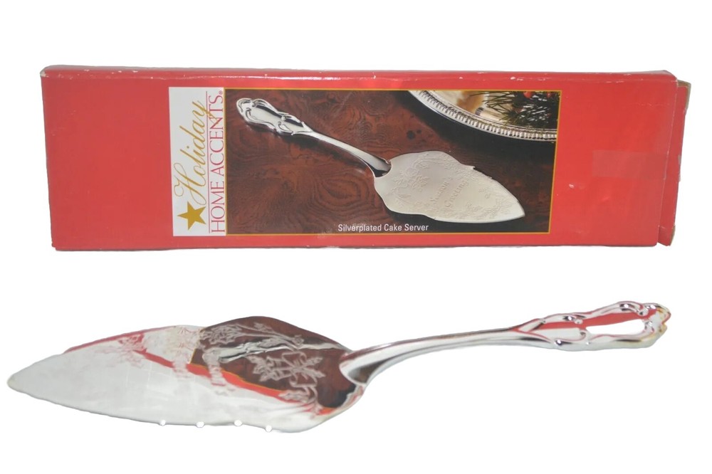 Silverplated Pie Cake Dessert Server Seasons Greetings Christmas Holiday NIB 11"