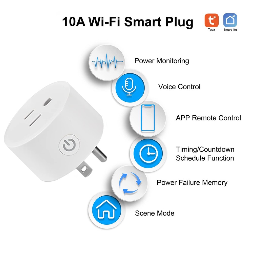 2 Pack Tuya WiFi Smart Plug with Timer Function for Voice Control