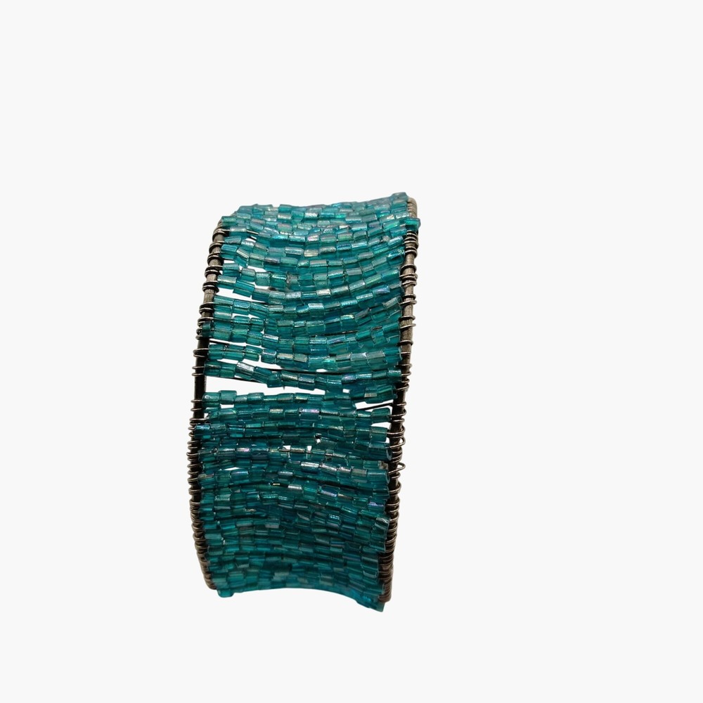 Beaded Cuff Bracelet Handcrafted Wire Wrapped Turquoise Adjustable Open Boho