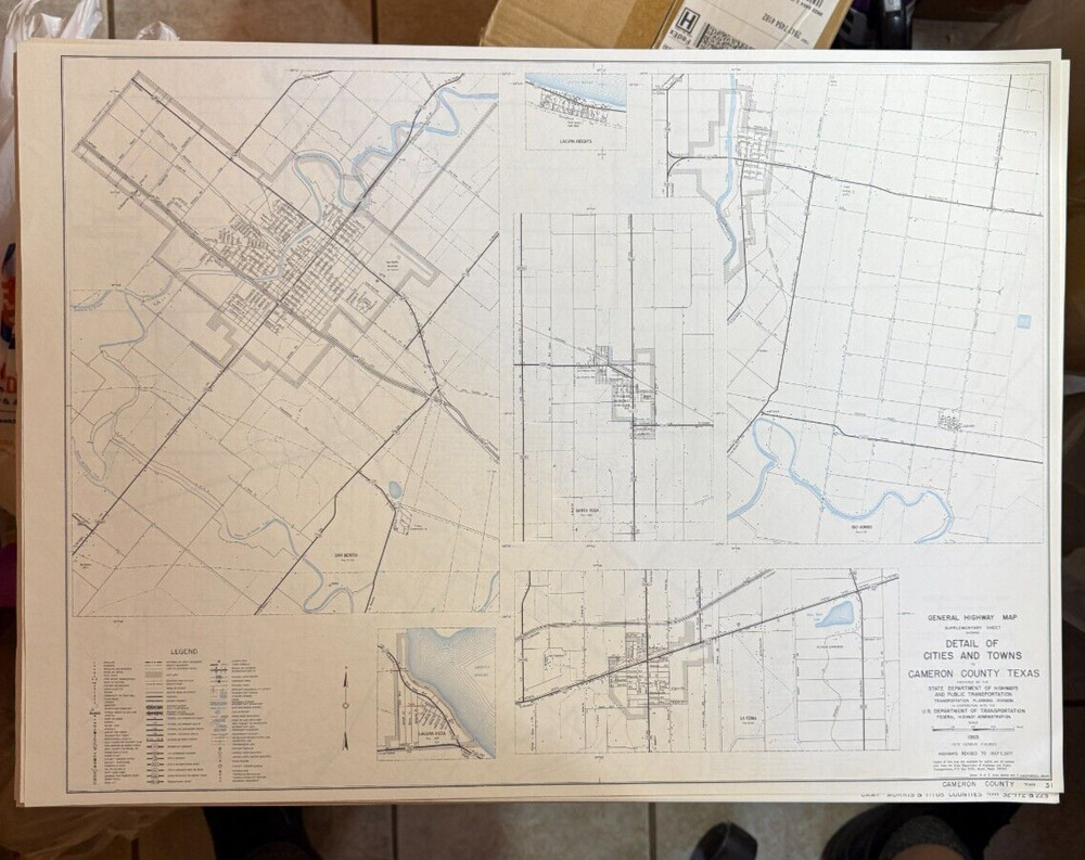 1965 Texas CAMERON County General Highway Map 18" x 25" Folded USDOT 5 Sheets