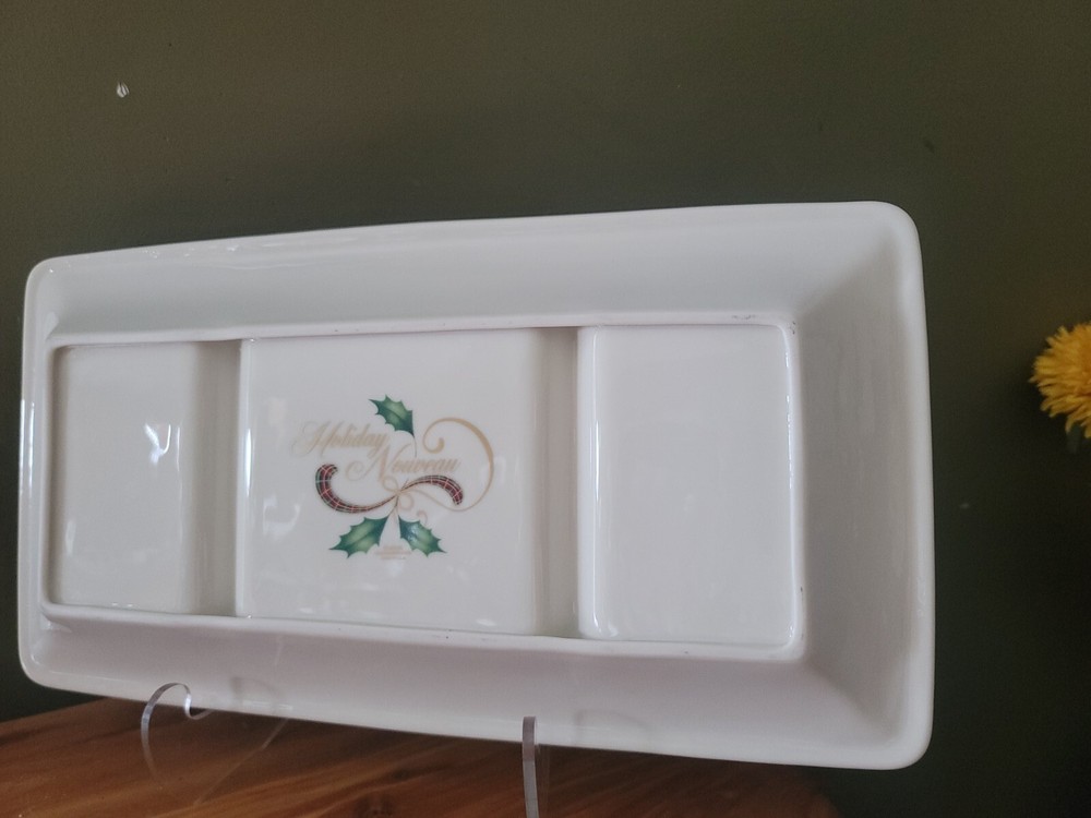 LENOX HOLIDAY NOUVEAU GOLD RECTANGULAR SERVER 3-SECTIONAL DIVIDED MADE USA 16”