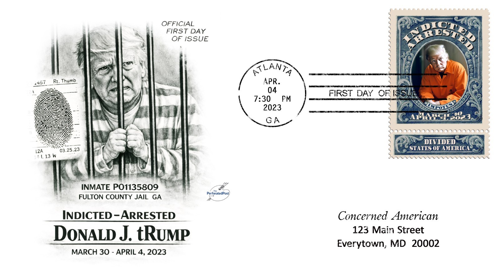 tRump Indicted & Arrested! - Faux FDC (Artistamp, Faux Postage, Cinderella)