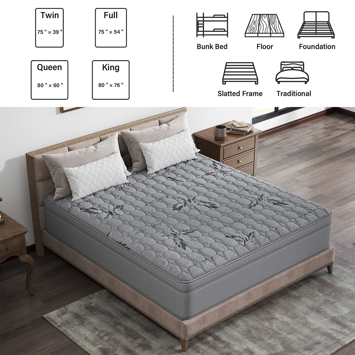 12/14-Inch Gel Memory Foam Hybrid Spring Mattress in a Box