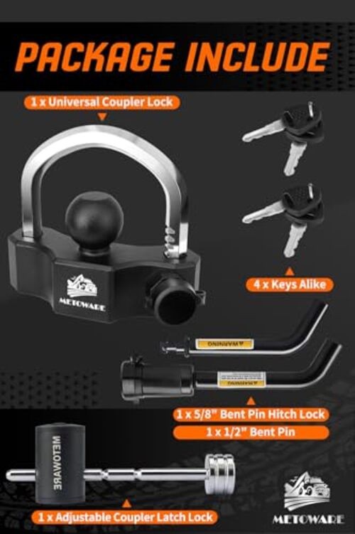 Heavy Duty Trailer Coupler Lock Set - Universal Trailer Ball Lock, 1/2" &