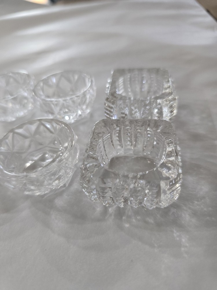 Clear Glass Diamond Pattern Open Salt Cellars Round Square Set with Spoons Box