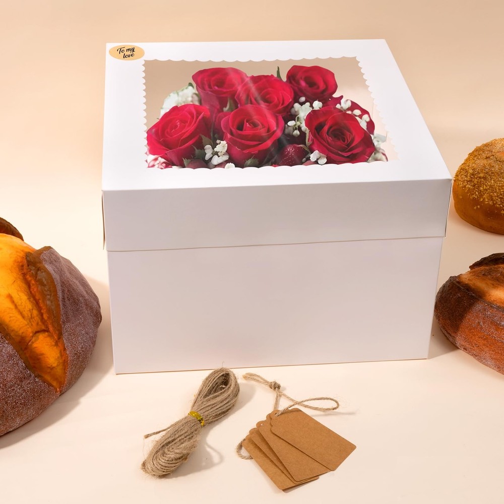 30 Pcs Cake Boxes, 12x12x8 Inch White Bakery Boxes with Window Cake Container...