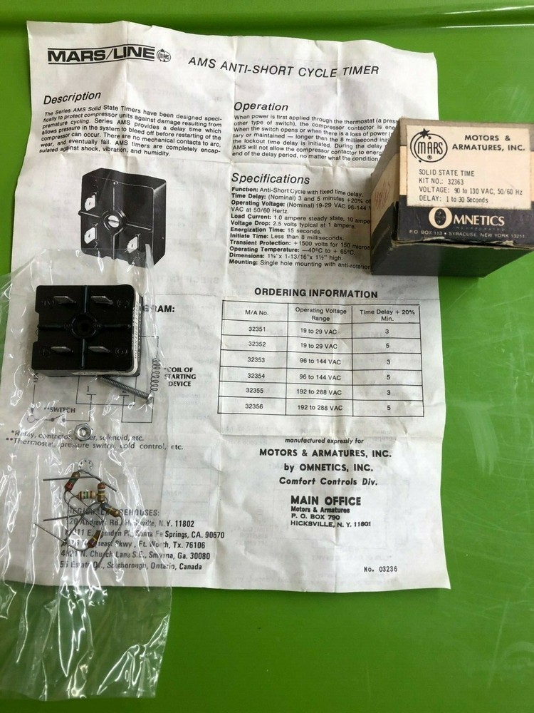 Mars Motors & Armatures, Inc. 32363 Solid State Dual Delay Timers