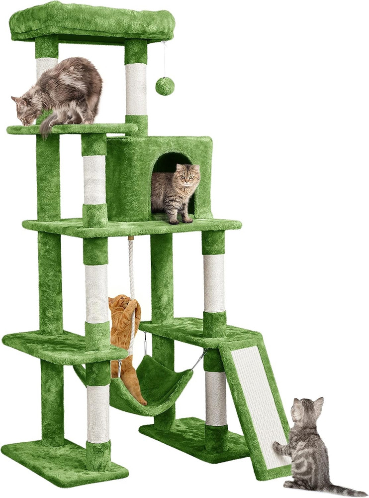 63in Green Cat Tree Tower Multi Level Indoor w Sisal Scratching Posts Condo
