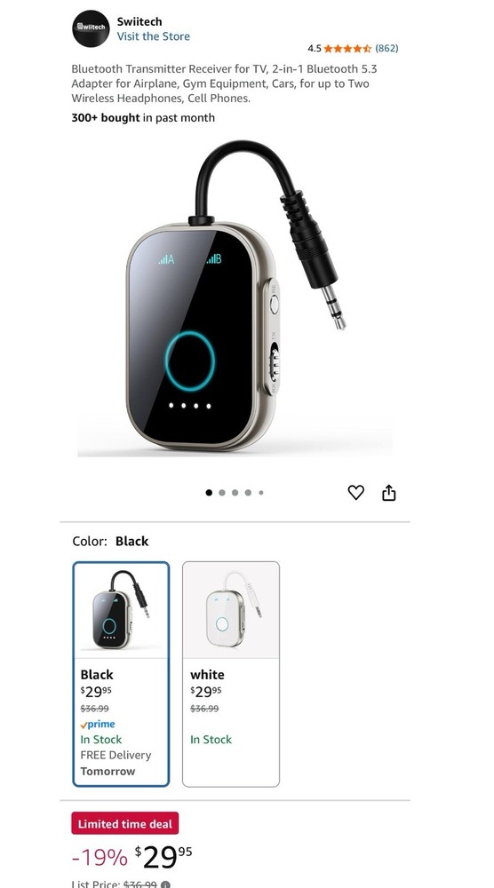 Swiitech Bluetooth Tx Rx for TV, 2-in-1 Bluetooth 5.3 Adapter for Airplane New