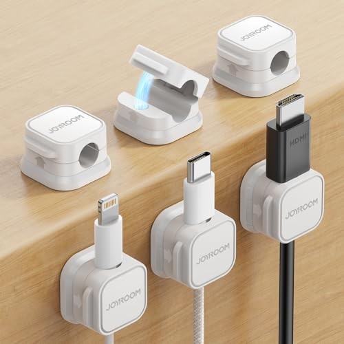 6 Pack Magnetic Cable Clips [Cable Smooth Adjustable] Cord Holder, Under White