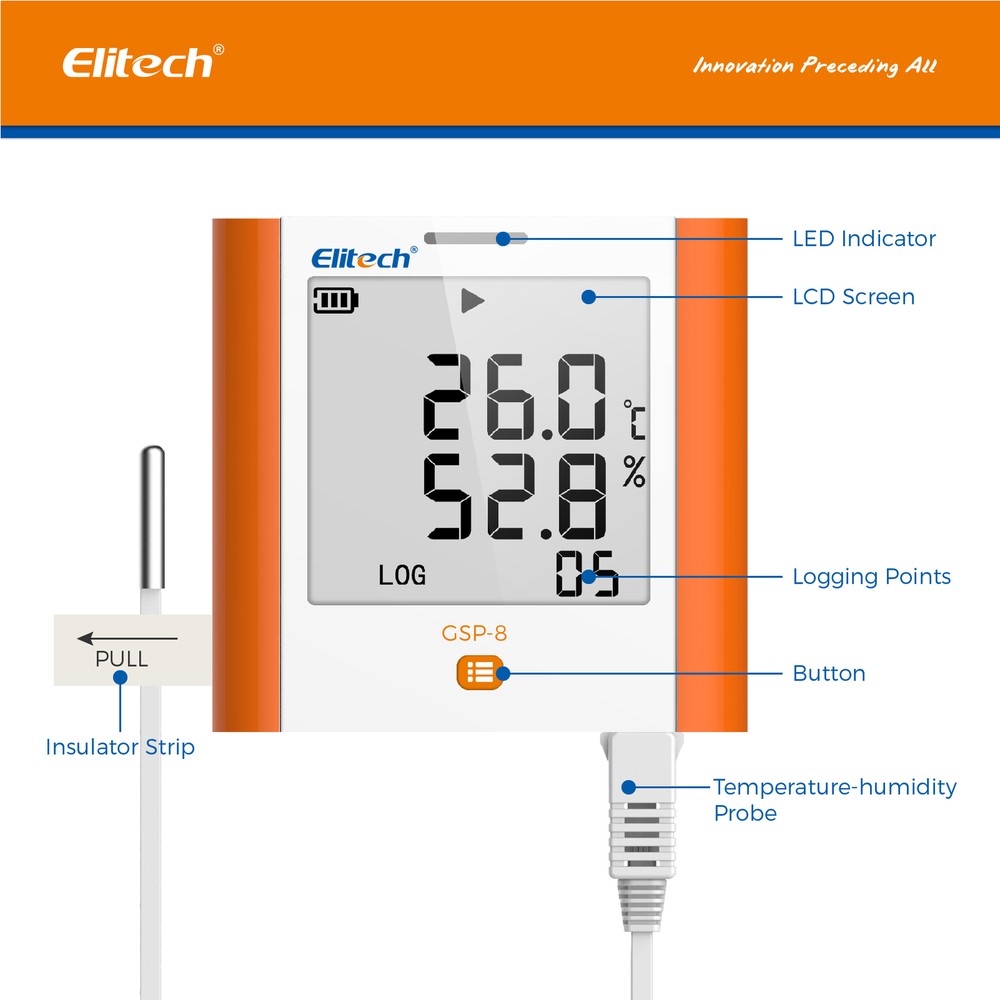 Elitech GSP-8 Temperature Data Logger Humidity Recorder USB DDL Quick PDF Report