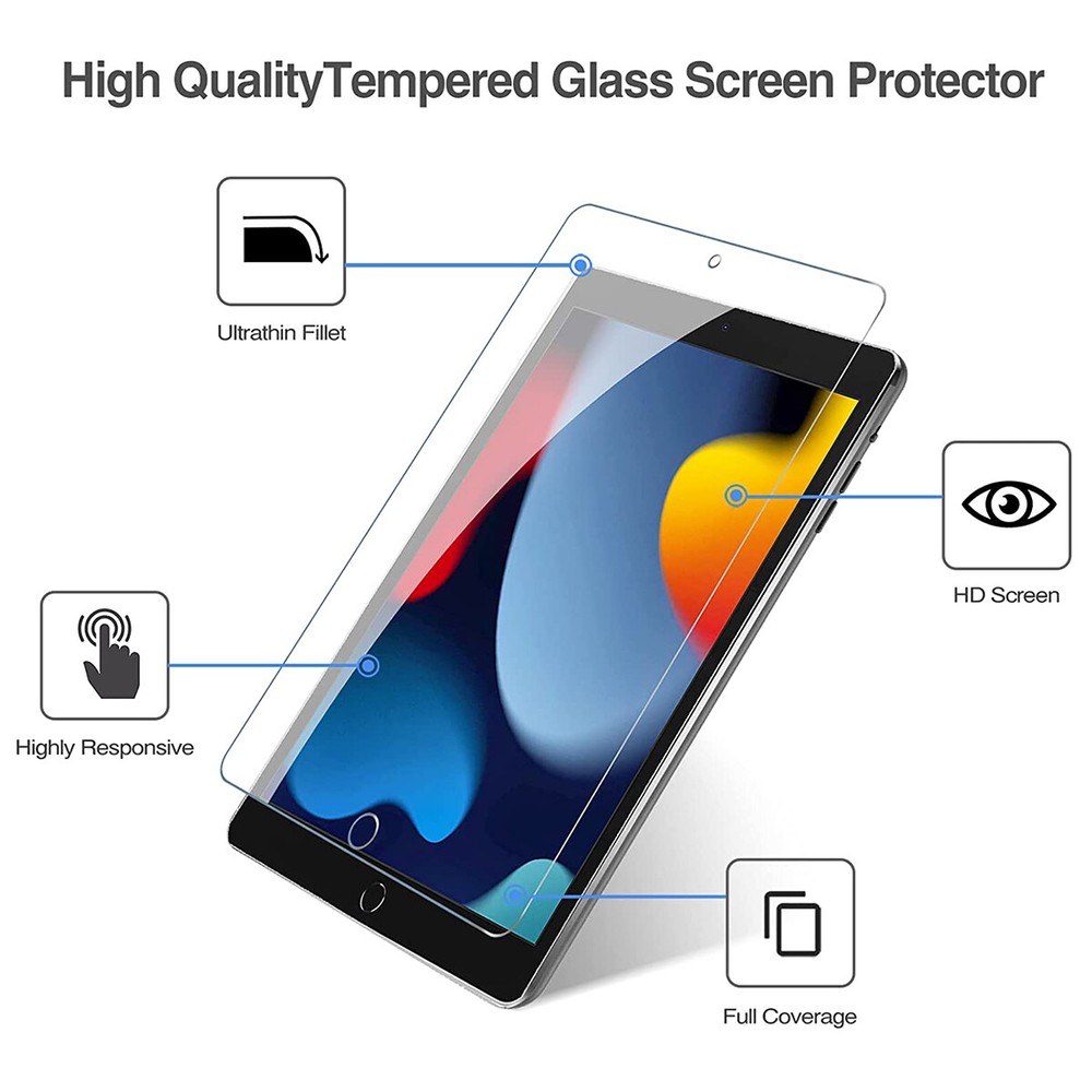 For iPad 9th/8th/7th Gen 10.2 inch Tempered Glass Screen Protector Full Coverage