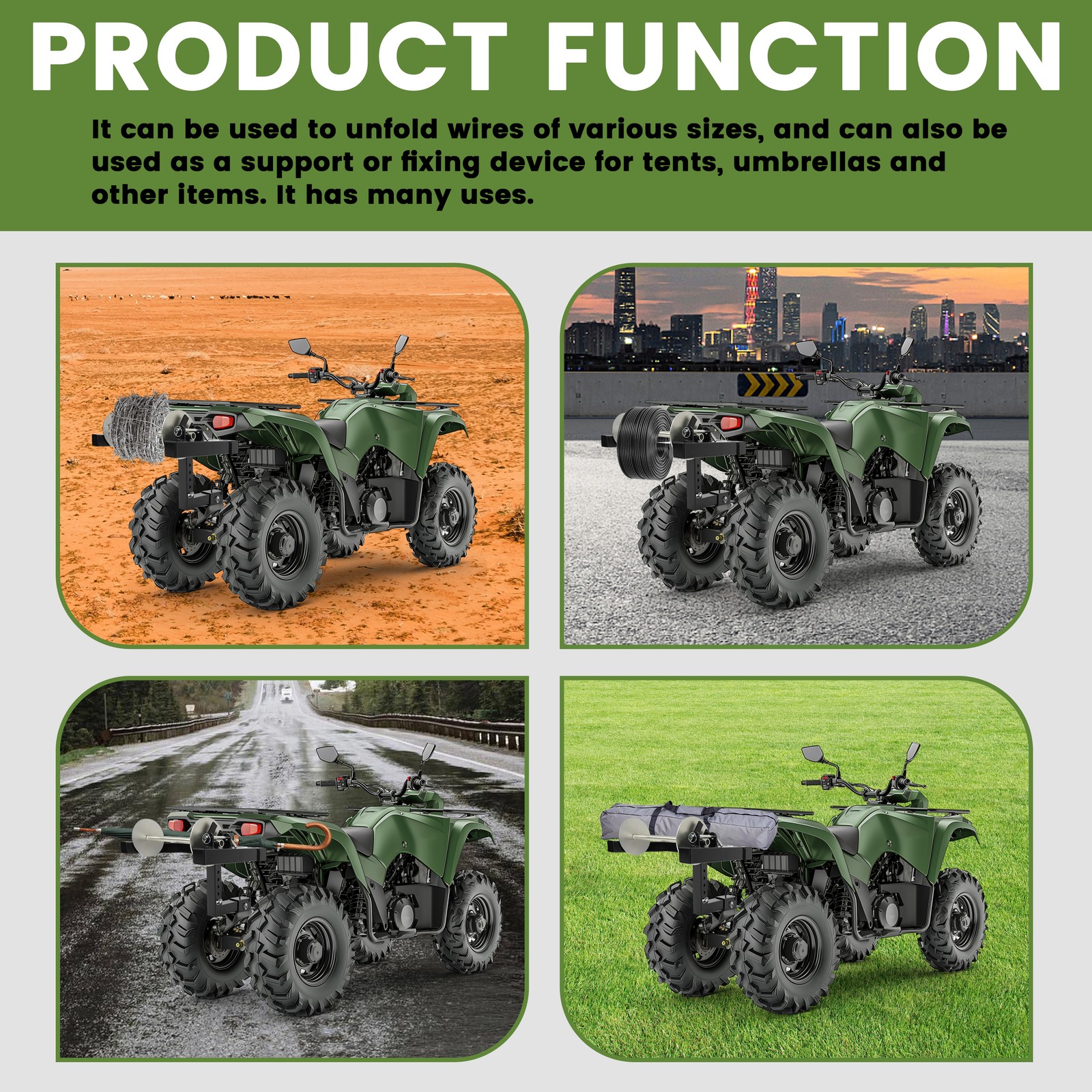 Barbed Wire Unroller Bolt-On ATV Adaptor with 2" Receiver Hitch For Fencing