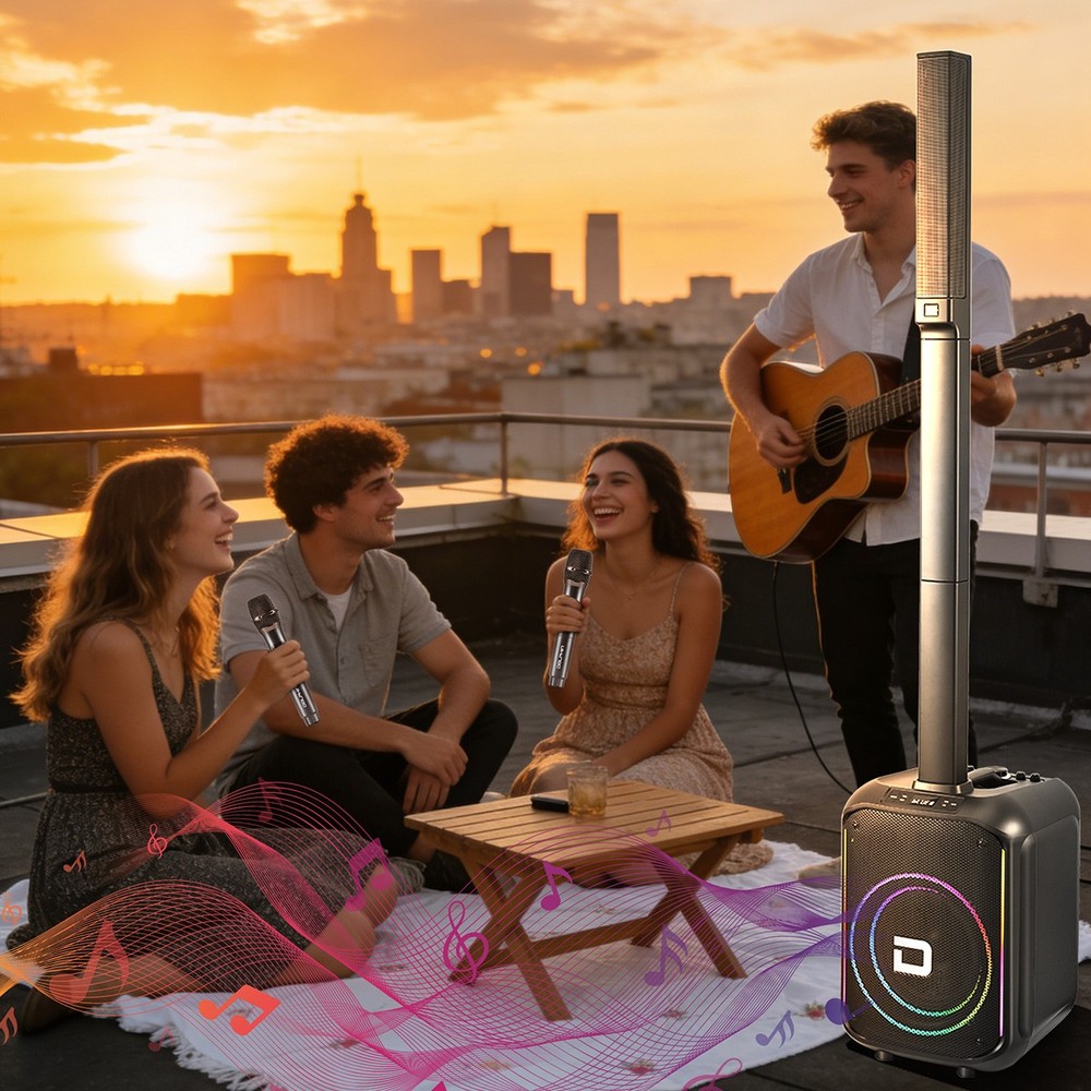 Powered Portable Column Array PA System 3 Tweeter Column Speaker &12'' Subwoofer