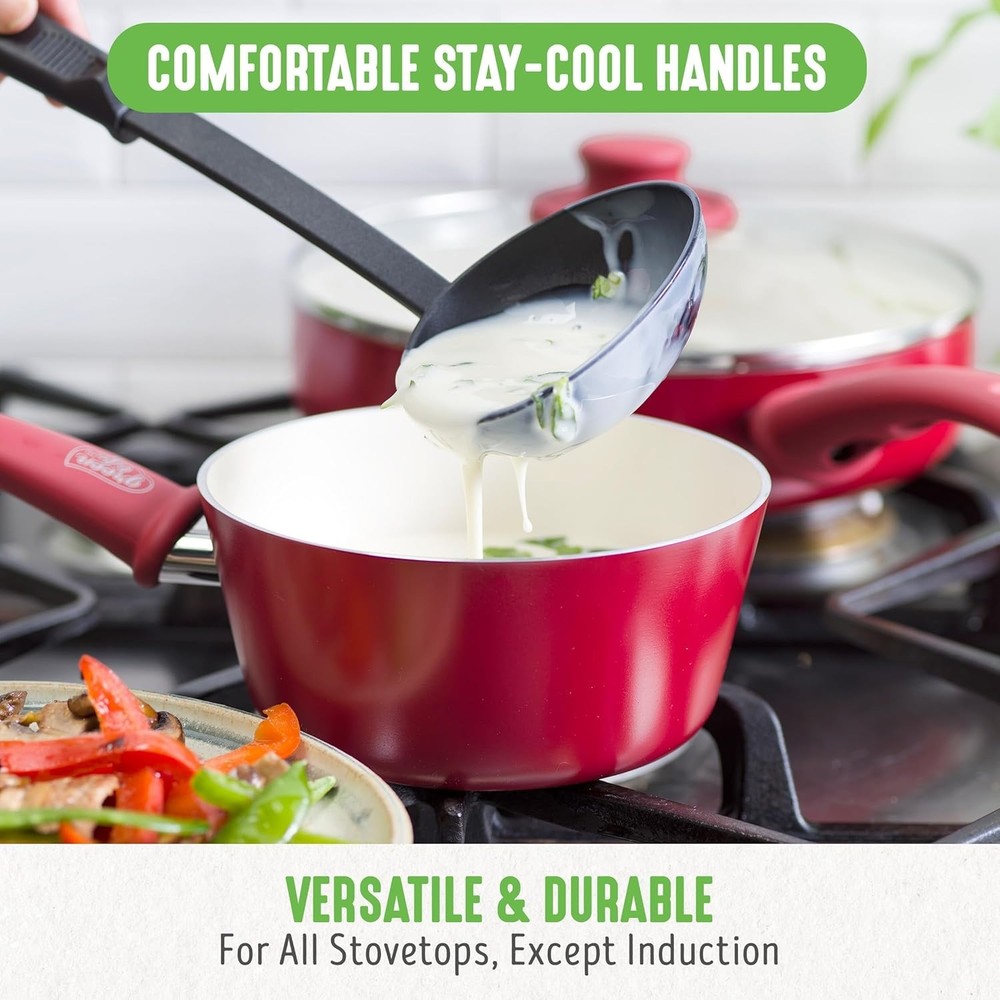 16-Piece Nonstick Ceramic Cookware Set, Red