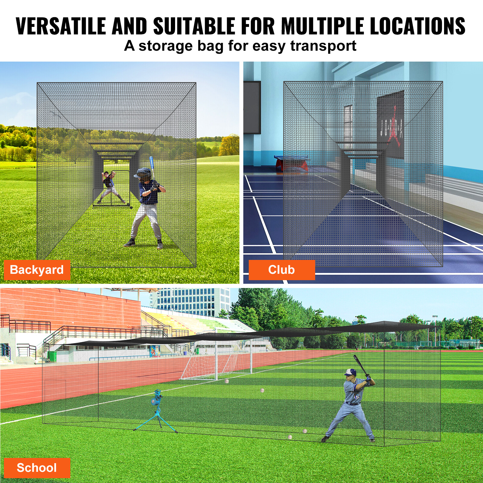 VEVOR 70FT Softball Baseball Cage Netting Heavy Duty PE Pitching Batting Net