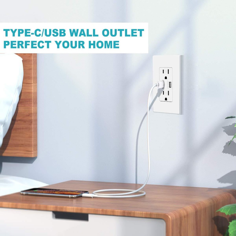1-10PCS USB Type C Wall Outlet Duplex Receptacle 15A, Smart 2.1A Quick Charging