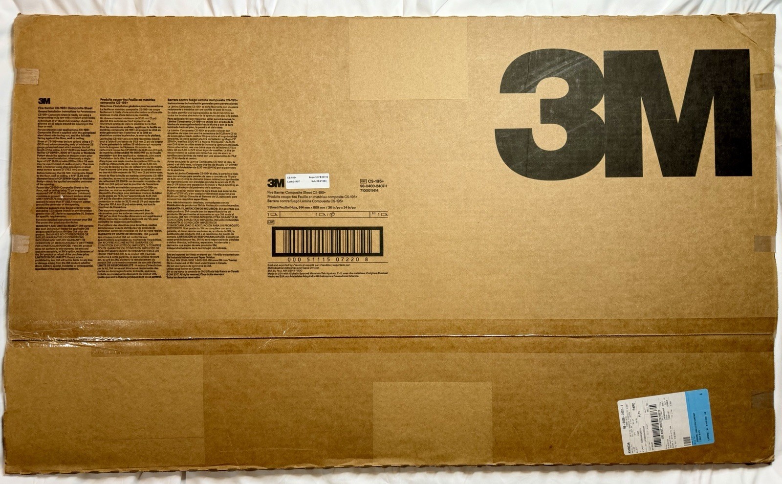 NEW 3M CS-195+ Fire Barrier Composite Sheet 36” X 24” #7100011414 - SHIPS FREE!!