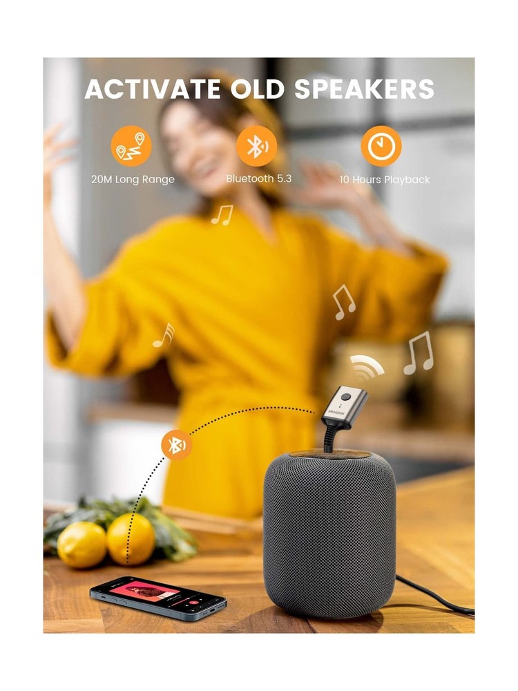 MaedHawk Portable Bluetooth 5.3 Wireless Audio Receiver, Rotatable ... Fast Ship
