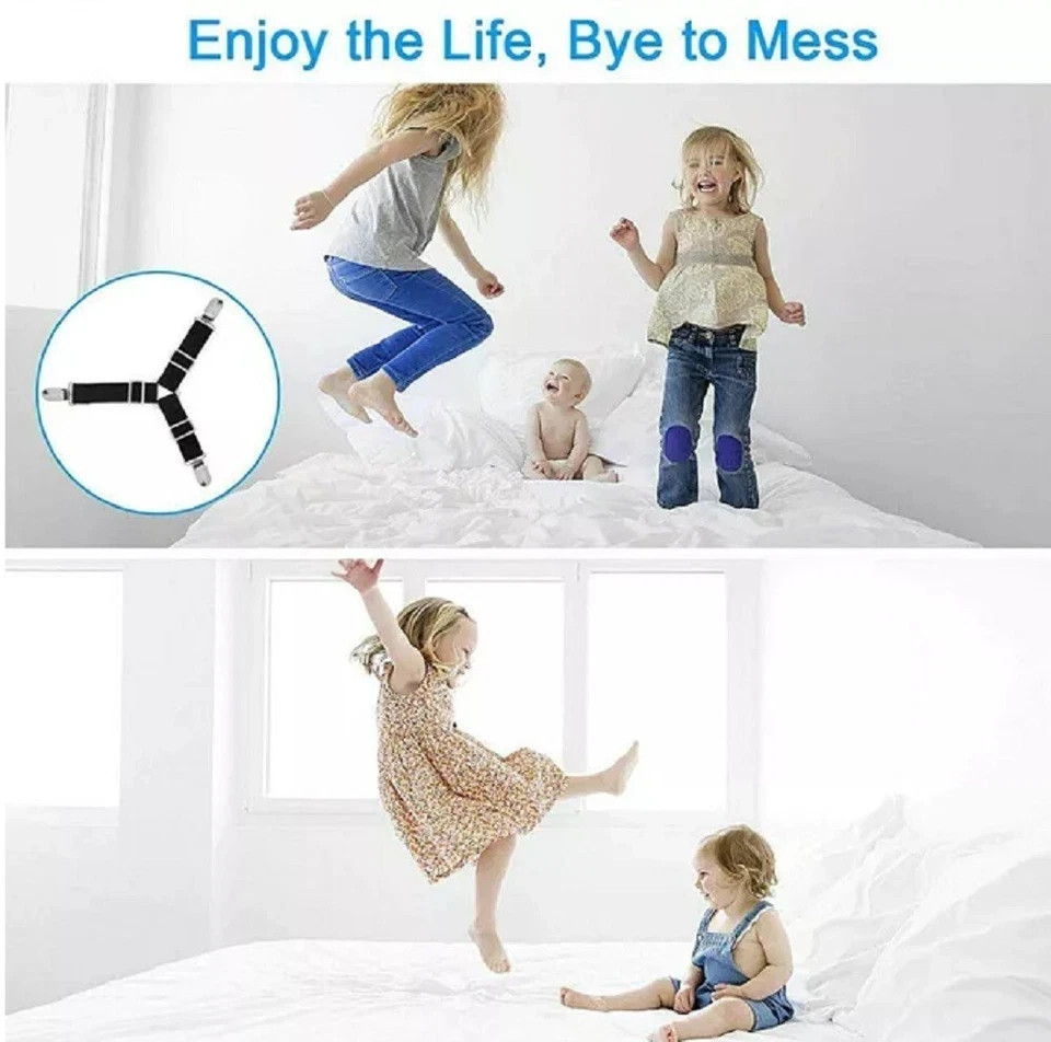 4 Pack Bed Sheet Holder Straps Adjustable Fitted Sheet Clips Corner Grippers