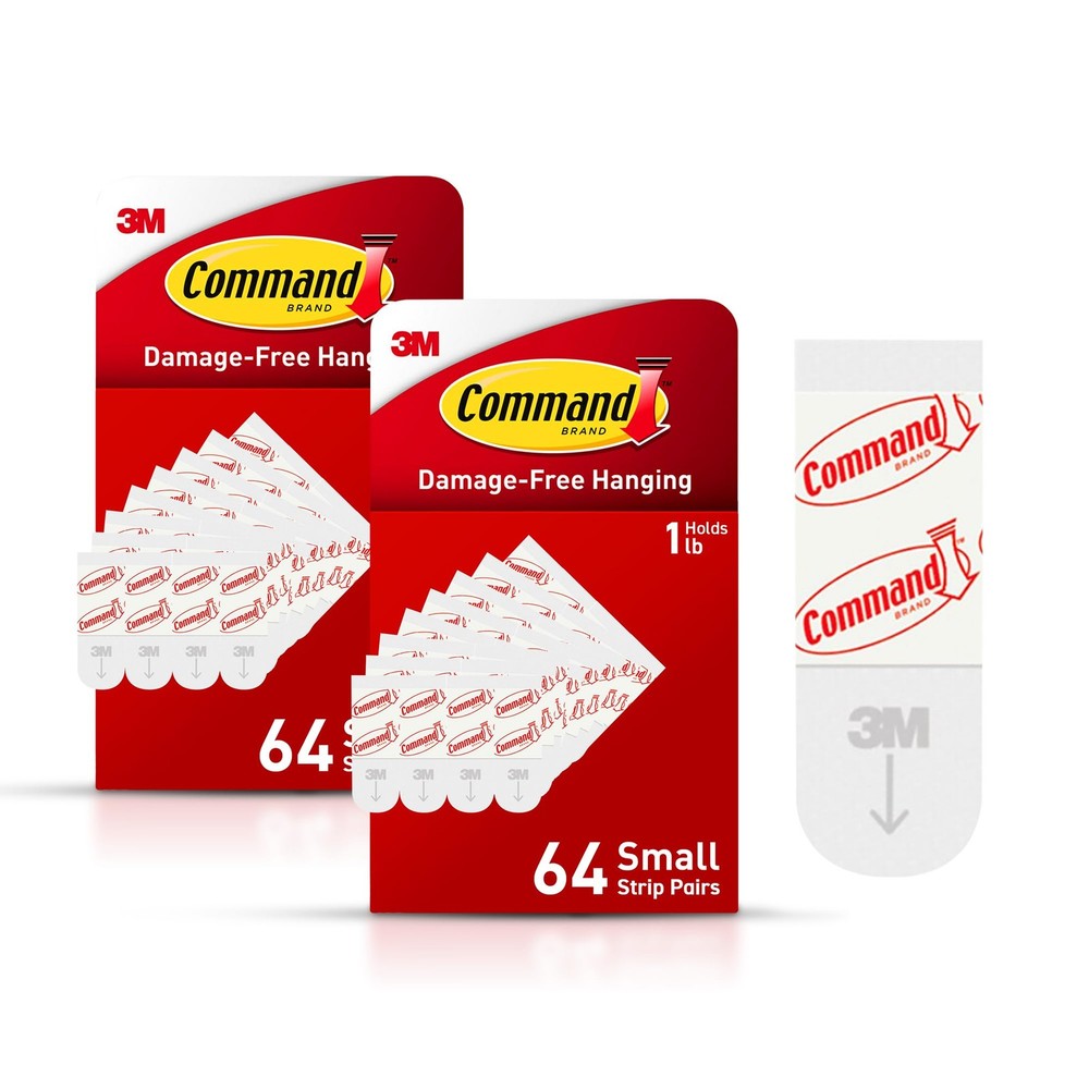 Command Small Refill Adhesive Strips, Damage Free 64 pairs, 2-pack, White