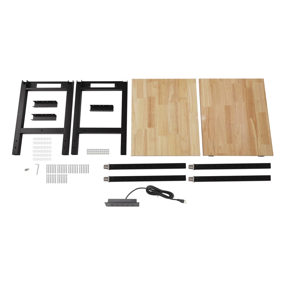 Height Adjustable Workbench, Workbench with Power Outlets, Heavy-Duty Work Table