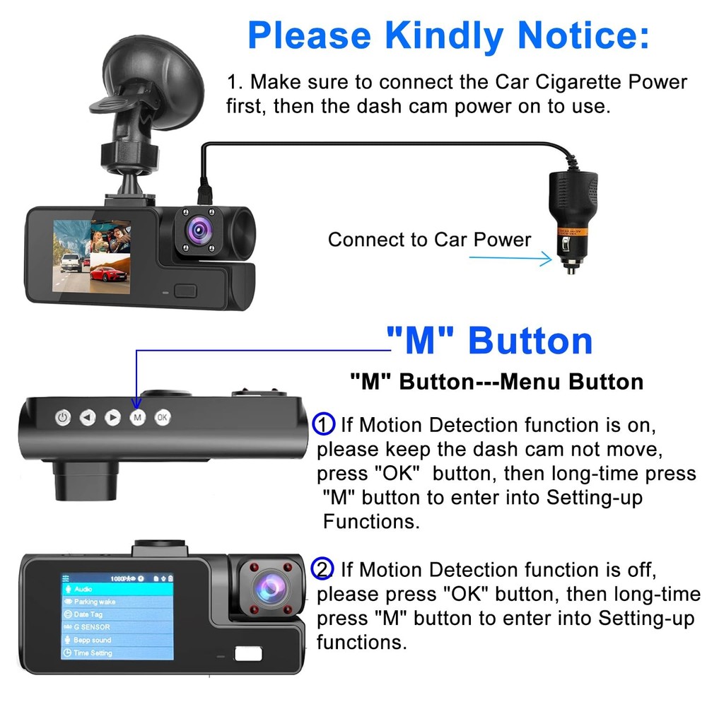 1080P Dual Dash Camera for Car Front and Inside Dashcam Security Black