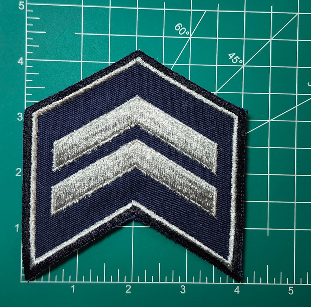 (2) Corporal Chevron Patch | LARGE | Double Bordered | WHITE on NAVY Twill
