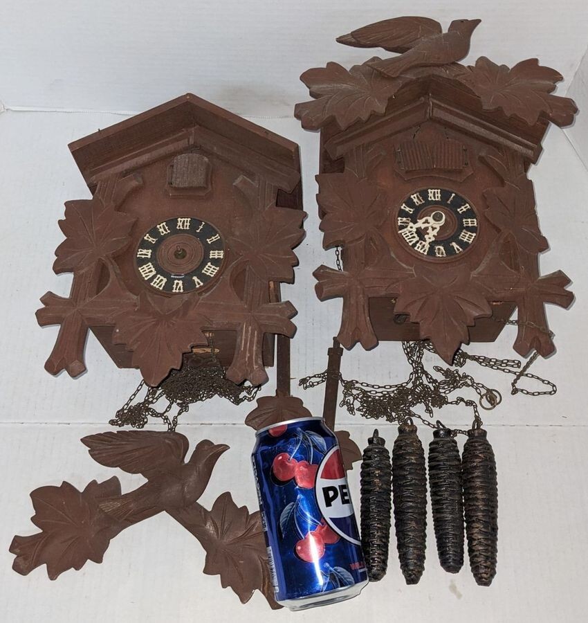 Two Vintage Cuckoo Clocks 11.5" T
