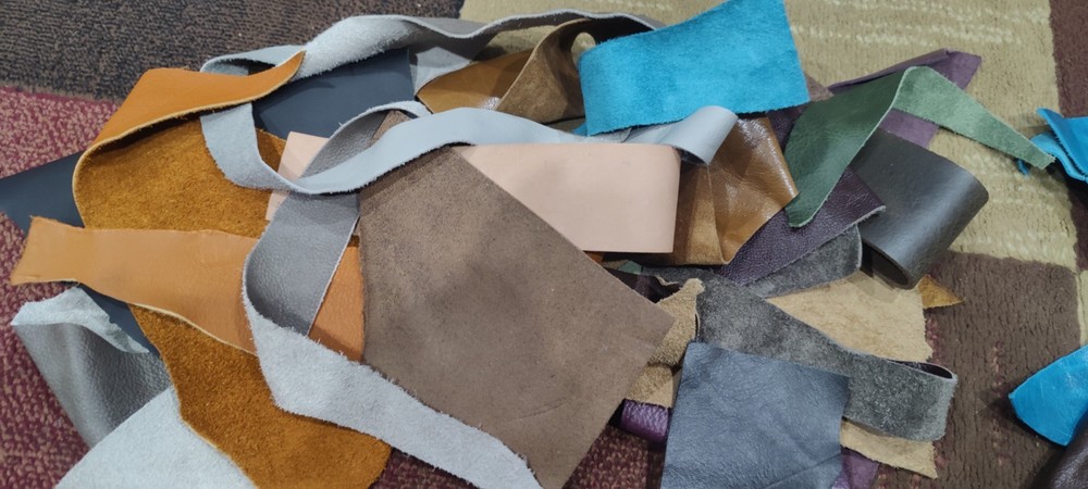 Leather Scrap lot for Craft 2.5LB Mostly Brown