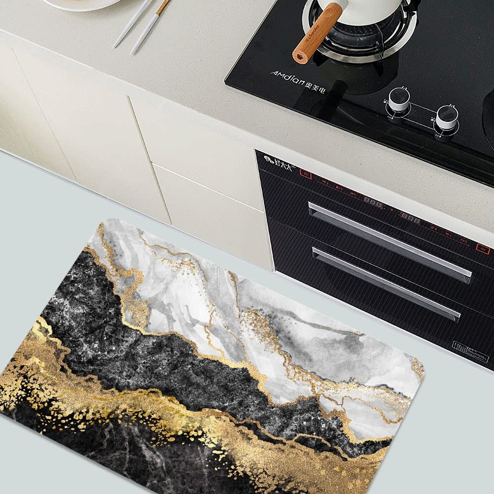 ZHUZHISHAN 1'4" x 2'0" (Rectangular), Black White Gray Gold Marble