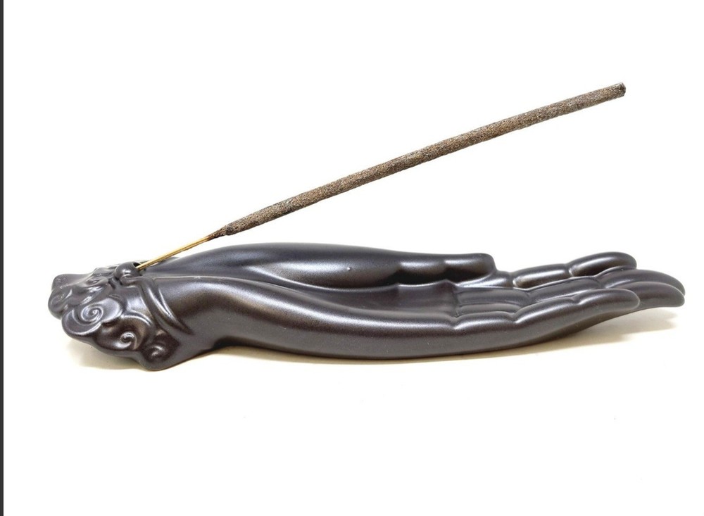 Ceramic Buddha Hand Incense Burner (10" L)