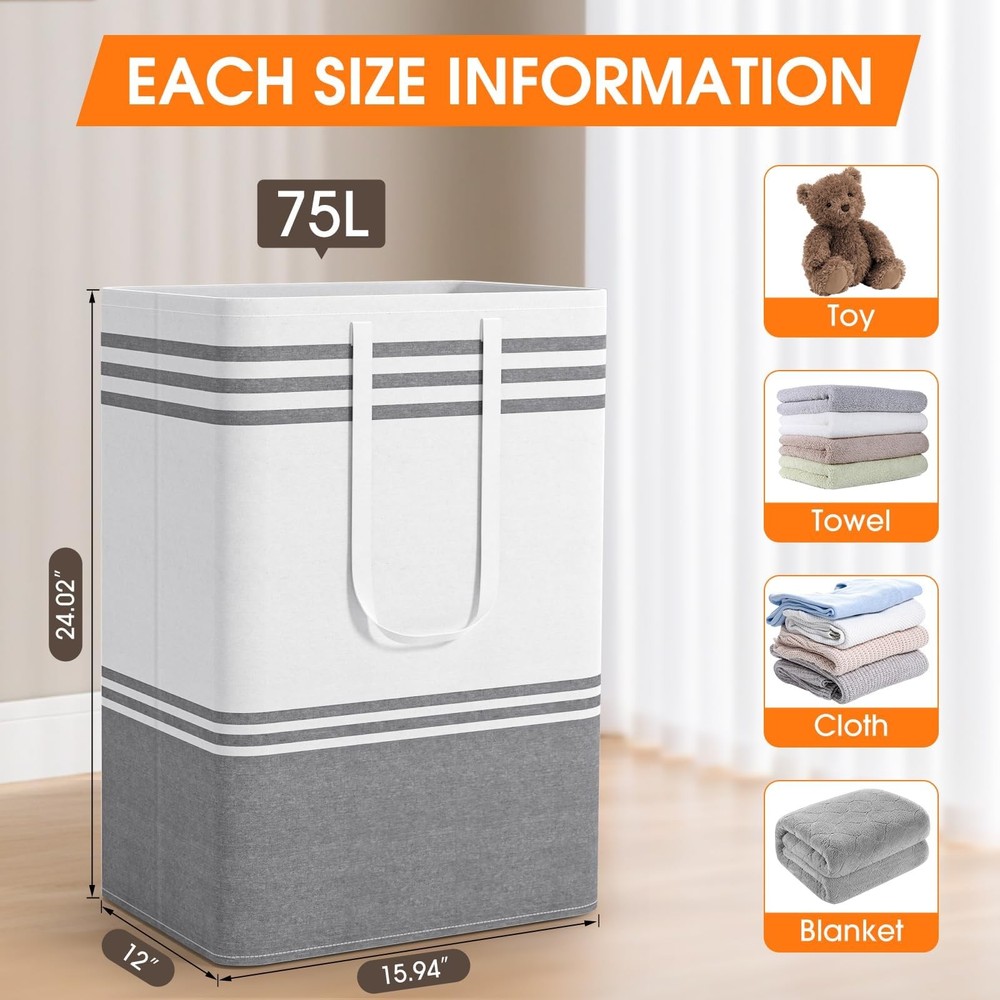 2 Pack Large Laundry Baskets, Laundry Hampers, Freestanding Waterproof Collap...
