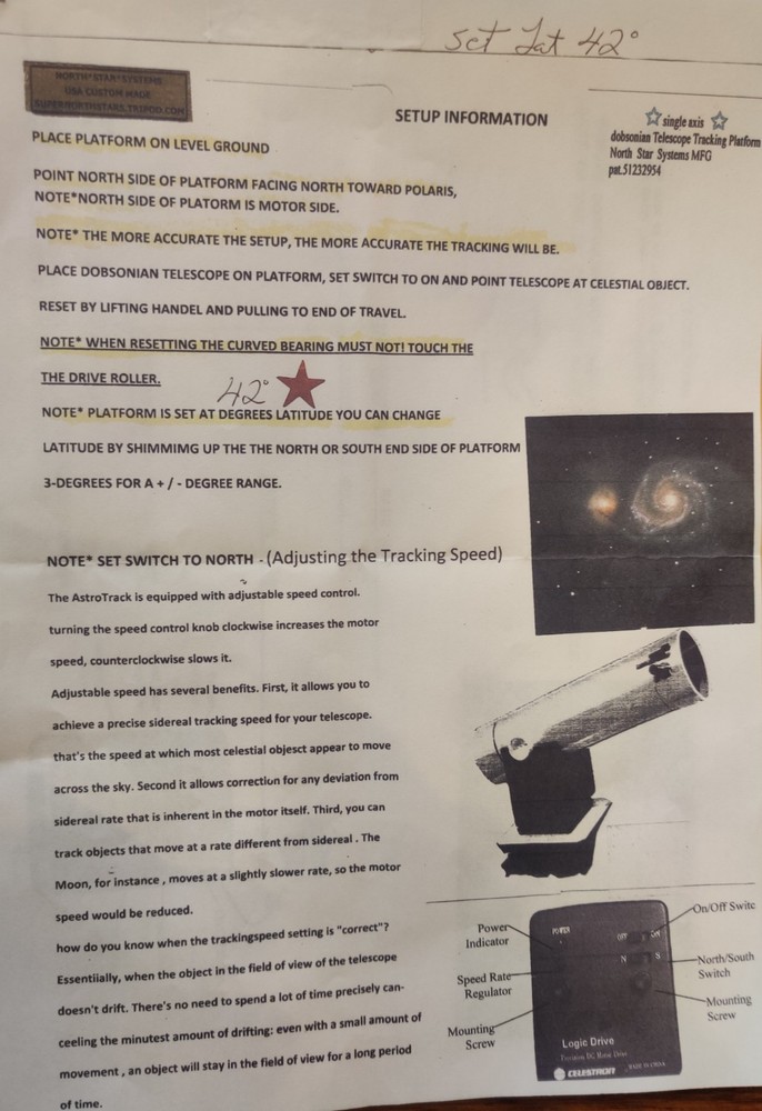 North Star Equatorial Platform for Dobsonian Telescope - Star Stabilizer