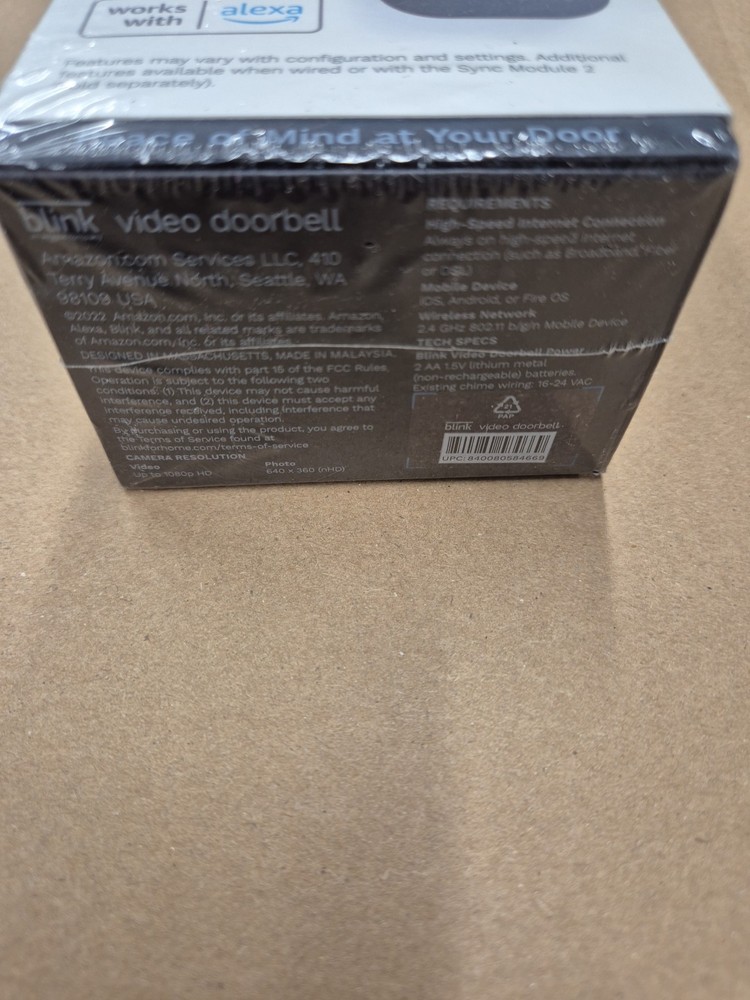 Blink Video Doorbell - Black (Standalone)