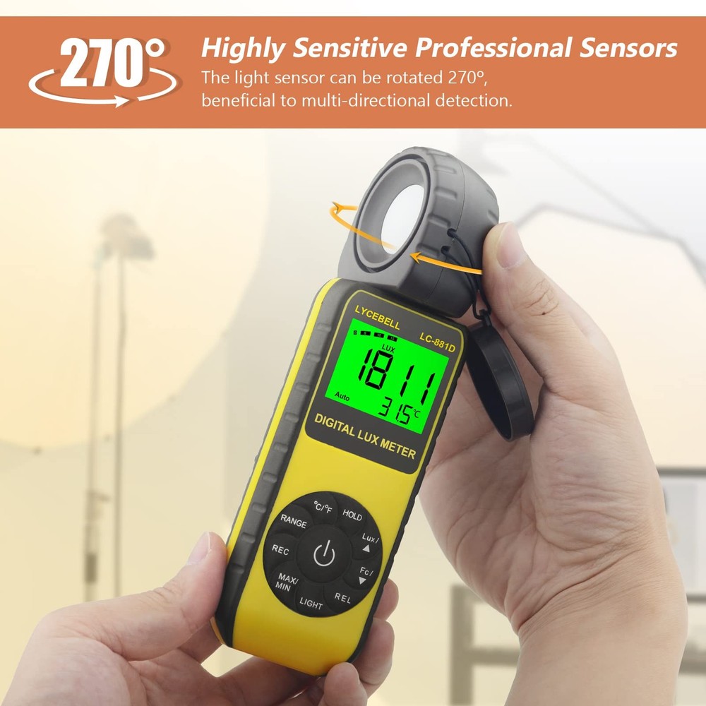 LYCEBELL Digital Illuminance Light Meter, LC-881D Luxmeter Range up