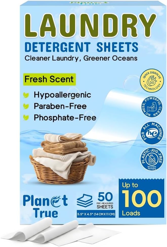 Eco-Friendly Laundry Deternt Sheets, 100 Loads Fresh Scent, Concentrated
