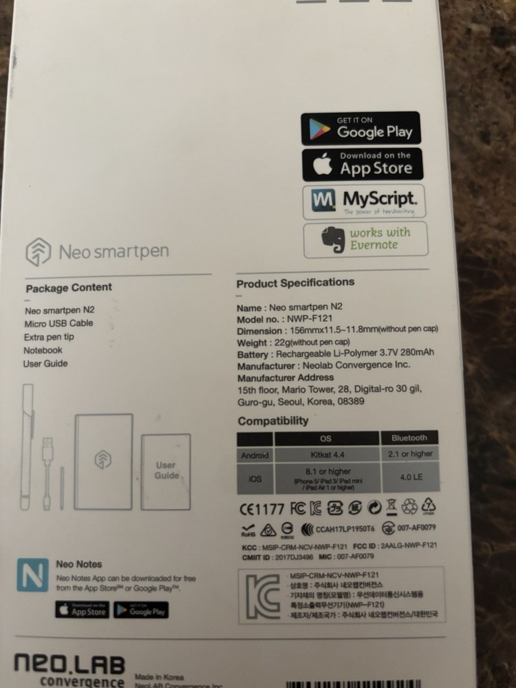 Neo Smartpen N2 Digital Pen Bluetooth, Compatible with iOS, Android, Tablets, PC