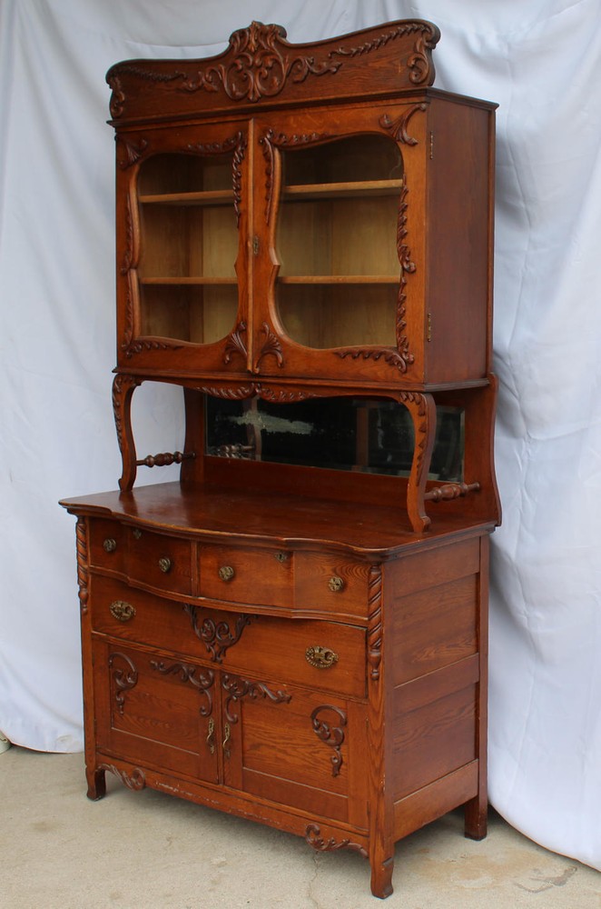 Antique Oak Breakfront Cupboard Buffet – original finish