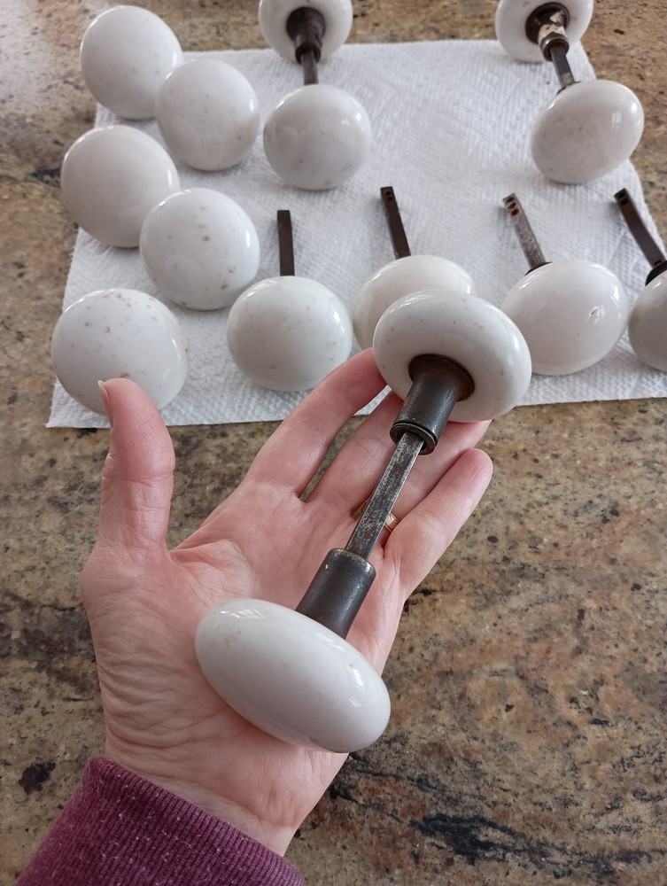 Vintage Ceramic Door Knobs, White Spotted/Speckled (Sold individually)