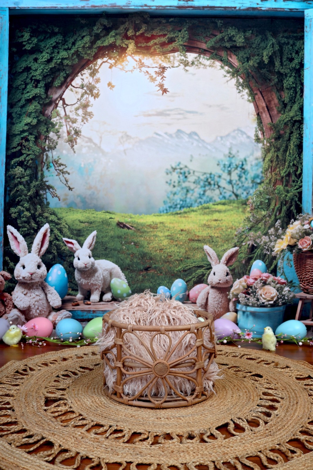 Kate Easter bunny window view photo backdrop for photography