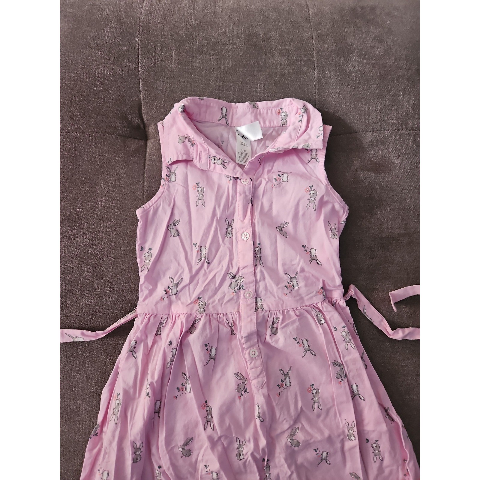Light Pink Carter's Collared Dress with Grey Bunny Print, Size 6