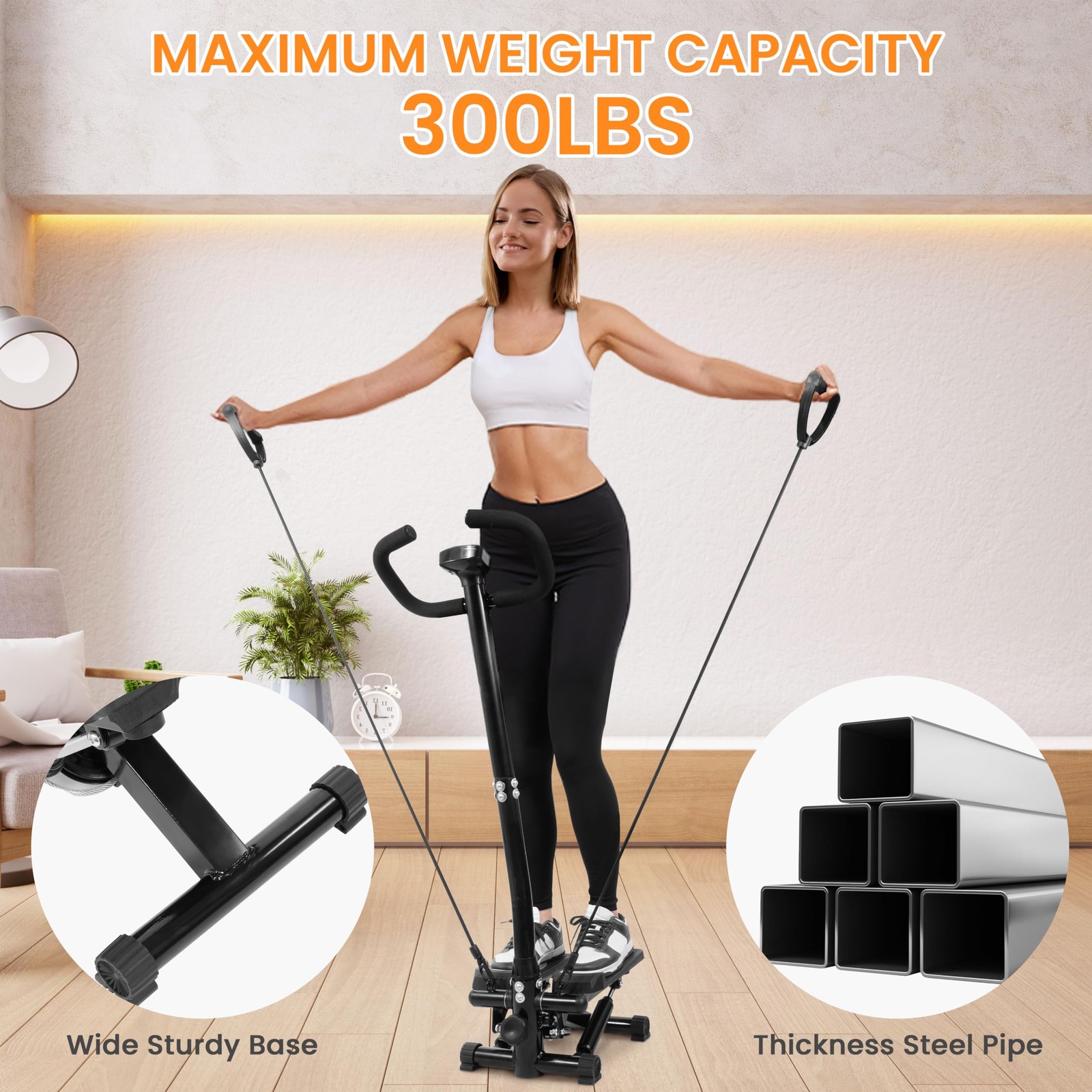 Mini Steppers for Exercise with Handlebar, Stair Steeper with Resistance Band...