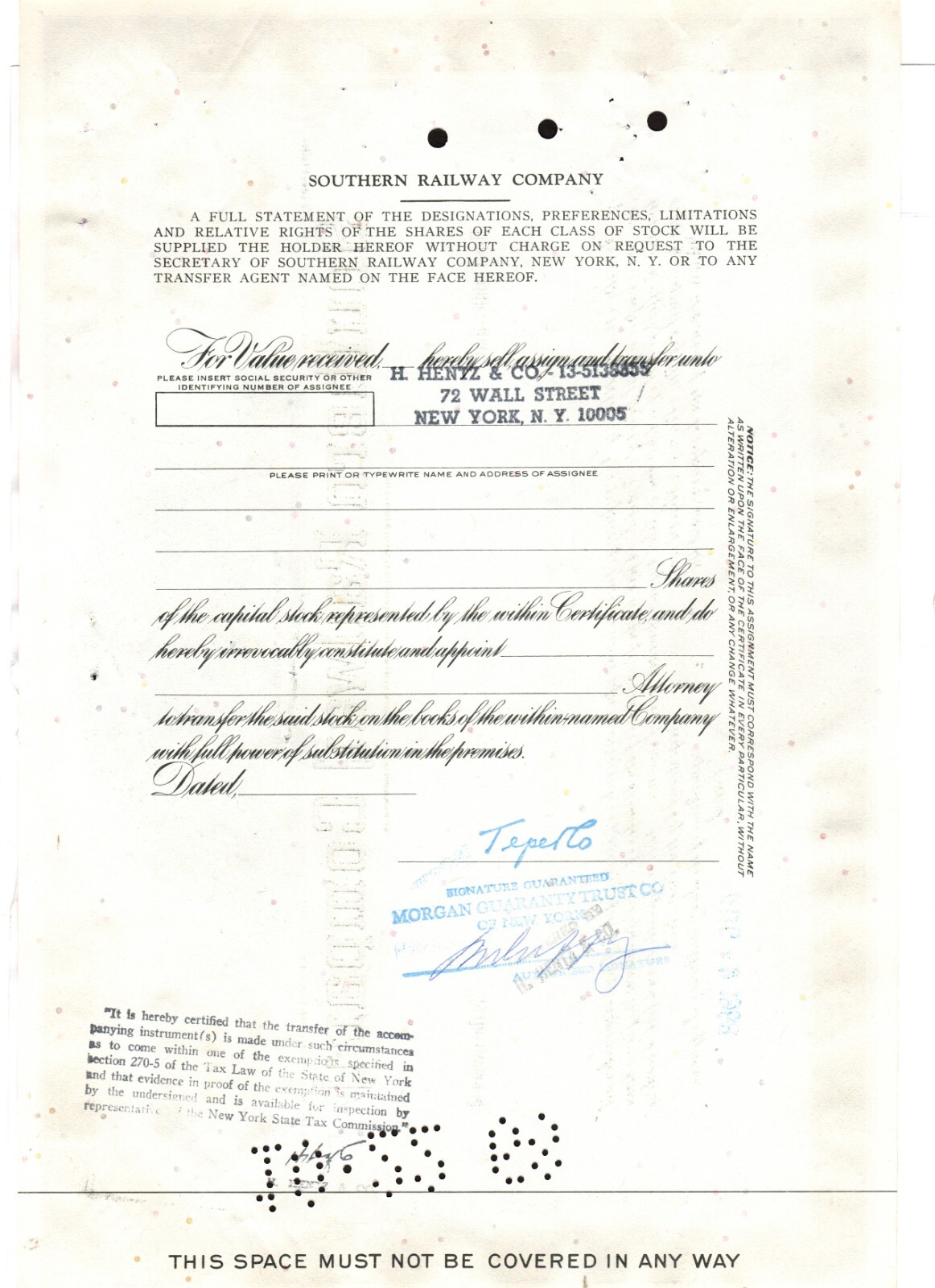 Southern Railway Company - Original Stock Certificate - 1968 - C467448