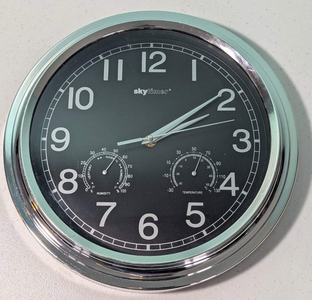 Sky Timer Black & Gray Hanging Wall Clock 13" Round Tested Working