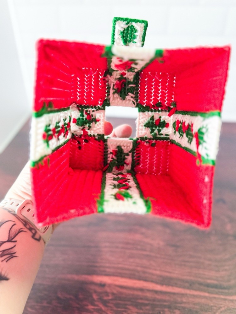 Completed Plastic Canvas Christmas Tissue Box Cover
