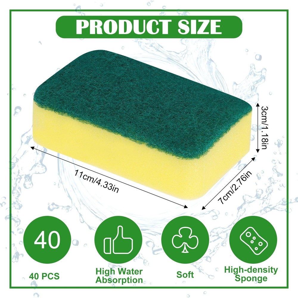 40 Pack Cleaning Sponges Kitchen High Density Dish Sponges Scrub Sponge Multi...